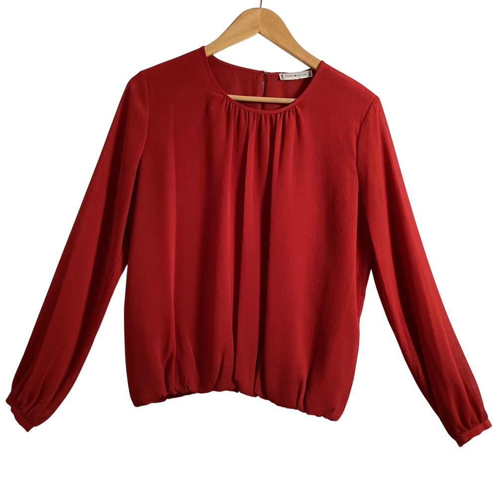 Tommy Hilfiger Red Blouse‎ Long Sleeve Career Casual Work Office Top